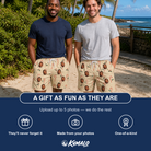 Friends in matching Men's Minty Mistletoe Custom Face Beach Shorts — a group gift photo