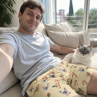 Selfie with the pet whose face is printed all over this Men's Minty Mistletoe Custom Cat Face Beach Shorts