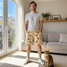 Full-length photo with the pet printed all over this Men's Minty Mistletoe Custom Cat Face Beach Shorts