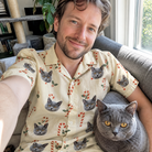 Selfie with the pet whose face is printed all over this Men's Minty Mistletoe Custom Cat Face Hawaiian Shirt