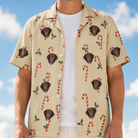 Man wearing Men's Minty Mistletoe Custom Dog Face Hawaiian Shirt open over a white tee