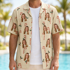 Man wearing Men's Minty Mistletoe Custom Face Hawaiian Shirt open over a white tee