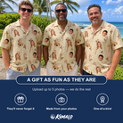 Friends in matching Men's Minty Mistletoe Custom Face Hawaiian Shirt — a group gift photo