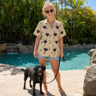 Full-length photo with the pet printed all over this Women's Minty Mistletoe Custom Dog Face Hawaiian Shirt