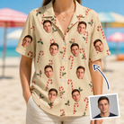 Woman wearing Women's Minty Mistletoe Custom Face Hawaiian Shirt — custom faces printed all-over