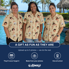 Friends in matching Women's Minty Mistletoe Custom Face Hawaiian Shirt — a group gift photo
