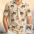 Man wearing Men's Minty Mistletoe Custom Cat Face Polo Shirt — custom faces printed all-over
