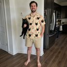 Full-length photo with the pet printed all over this Men's Minty Mistletoe Custom Cat Face Polo Shirt
