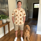 Full-length photo with the pet printed all over this Men's Minty Mistletoe Custom Dog Face Polo Shirt
