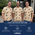 Friends in matching Men's Minty Mistletoe Custom Face Polo Shirt — a group gift photo
