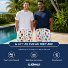 Friends in matching Men's Pinecone Prance Custom Face Beach Shorts — a group gift photo