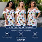 Friends in matching Women's Pinecone Prance Custom Face Off-Shoulder Dress — a group gift photo