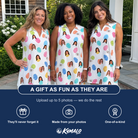 Friends in matching Women's Pinecone Prance Custom Face V-Neck Dress — a group gift photo