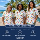 Friends in matching Women's Pinecone Prance Custom Face Hawaiian Shirt — a group gift photo