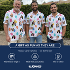 Friends in matching Men's Pinecone Prance Custom Face Polo Shirt — a group gift photo