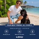 Friends in matching Men's Spruce Spectacle Custom Dog Face Beach Shorts — a group gift photo