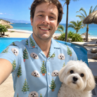 Selfie with the pet whose face is printed all over this Men's Spruce Spectacle Custom Dog Face Hawaiian Shirt