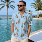 Real-life photo of someone wearing Men's Spruce Spectacle Custom Face Hawaiian Shirt — custom faces printed all-over