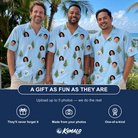 Friends in matching Men's Spruce Spectacle Custom Face Hawaiian Shirt — a group gift photo