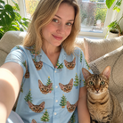 Selfie with the pet whose face is printed all over this Women's Spruce Spectacle Custom Cat Face Hawaiian Shirt