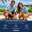 Friends in matching Women's Spruce Spectacle Custom Dog Face Hawaiian Shirt — a group gift photo