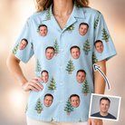 Woman wearing Women's Spruce Spectacle Custom Face Hawaiian Shirt — custom faces printed all-over