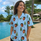 Real-life photo of someone wearing Women's Spruce Spectacle Custom Face Hawaiian Shirt — custom faces printed all-over