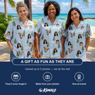 Friends in matching Women's Spruce Spectacle Custom Face Hawaiian Shirt — a group gift photo