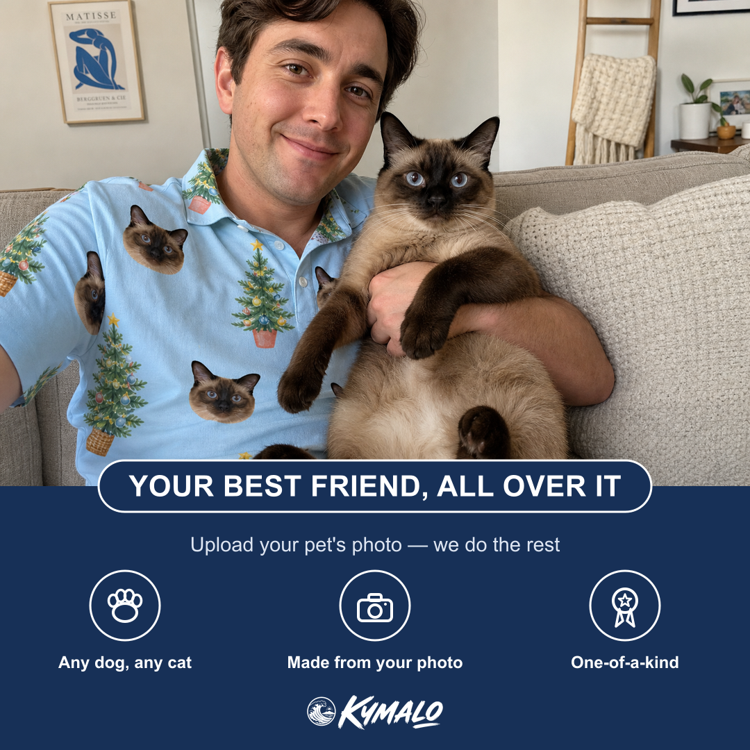 Friends in matching Men's Spruce Spectacle Custom Cat Face Polo Shirt — a group gift photo