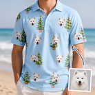 Man wearing Men's Spruce Spectacle Custom Dog Face Polo Shirt — custom faces printed all-over
