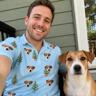 Selfie with the pet whose face is printed all over this Men's Spruce Spectacle Custom Dog Face Polo Shirt
