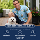 Friends in matching Men's Spruce Spectacle Custom Dog Face Polo Shirt — a group gift photo