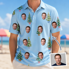 Man wearing Men's Spruce Spectacle Custom Face Polo Shirt — custom faces printed all-over