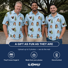 Friends in matching Men's Spruce Spectacle Custom Face Polo Shirt — a group gift photo