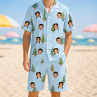 Model wearing Men's Spruce Spectacle Custom Face Shirt & Shorts Set printed with kids' faces