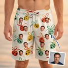 Man wearing Men's Sleigh Bells Custom Face Beach Shorts — custom faces printed all-over