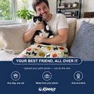 Friends in matching Men's Sleigh Bells Custom Cat Face Beach Shorts — a group gift photo