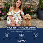 Friends in matching Women's Sleigh Bells Custom Dog Face Off-Shoulder Dress — a group gift photo