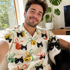 Selfie with the pet whose face is printed all over this Men's Sleigh Bells Custom Cat Face Hawaiian Shirt