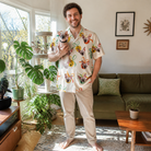 Full-length photo with the pet printed all over this Men's Sleigh Bells Custom Cat Face Hawaiian Shirt