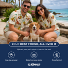 Friends in matching Men's Sleigh Bells Custom Dog Face Hawaiian Shirt — a group gift photo