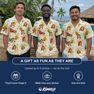 Friends in matching Men's Sleigh Bells Custom Face Hawaiian Shirt — a group gift photo