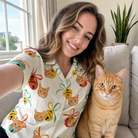 Selfie with the pet whose face is printed all over this Women's Sleigh Bells Custom Cat Face Hawaiian Shirt