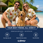 Friends in matching Women's Sleigh Bells Custom Dog Face Hawaiian Shirt — a group gift photo
