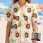 Woman wearing Women's Sleigh Bells Custom Face Hawaiian Shirt — custom faces printed all-over