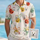 Man wearing Men's Sleigh Bells Custom Dog Face Polo Shirt — custom faces printed all-over