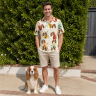 Full-length photo with the pet printed all over this Men's Sleigh Bells Custom Dog Face Polo Shirt