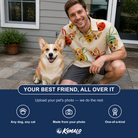 Friends in matching Men's Sleigh Bells Custom Dog Face Polo Shirt — a group gift photo