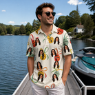 Real-life photo of someone wearing Men's Sleigh Bells Custom Face Polo Shirt — custom faces printed all-over