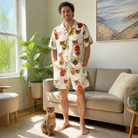 Full-length photo with the pet printed all over this Men's Sleigh Bells Custom Cat Face Shirt & Shorts Set